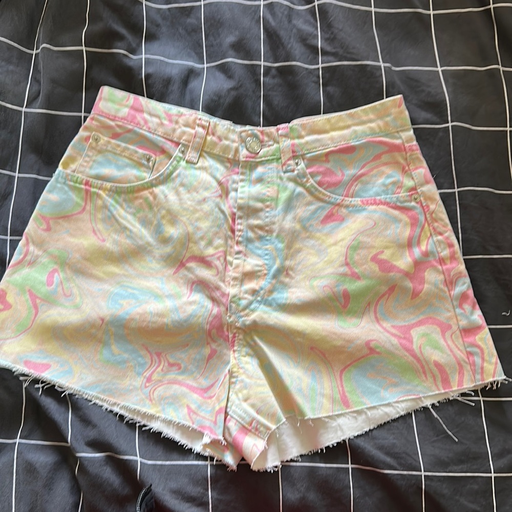 Watercolor denim shorts
